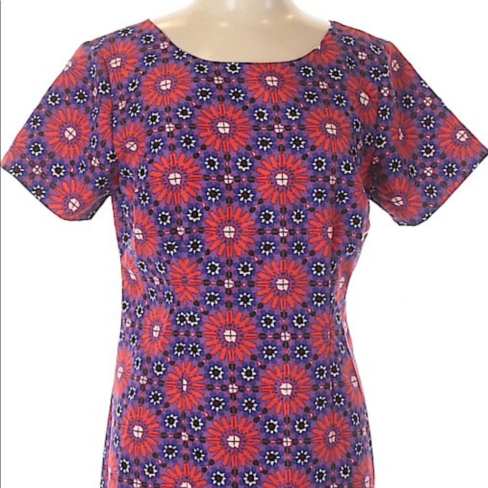 Tracy Reese shift dress, purple, red/orange